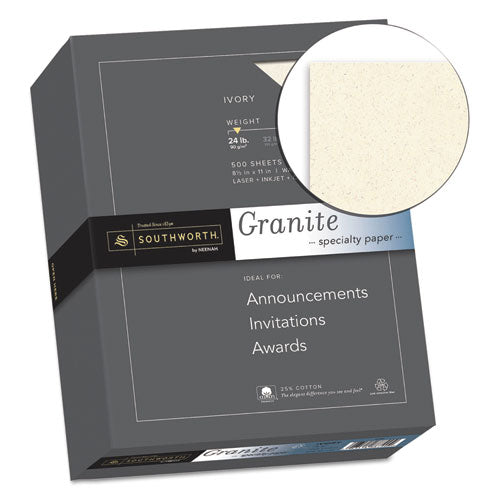 Image of Southworth® Granite Specialty Paper, 24 lb Bond Weight, 8.5 x 11, Ivory, 500/Ream
