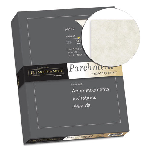 Image of Southworth® Parchment Specialty Paper, 32 lb Bond Weight, 8.5 x 11, Ivory, 250/Pack