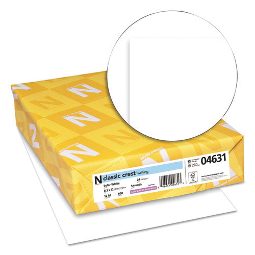 Image of Neenah Paper CLASSIC CREST Stationery, 97 Bright, 24 lb Bond Weight, 8.5 x 11, Solar White, 500/Ream
