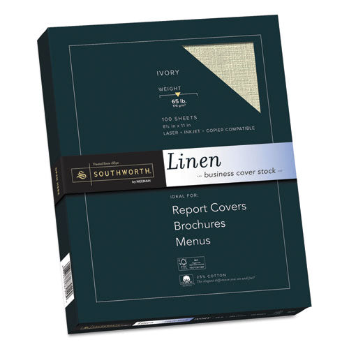 Image of Southworth® 25% Cotton Linen Cover Stock, 65 lb Cover Weight, 8.5 x 11, 100/Pack