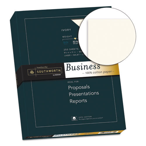 Image of Southworth® 100% Cotton Business Paper, 32 lb Bond Weight, 8.5 x 11, Ivory, 250/Pack