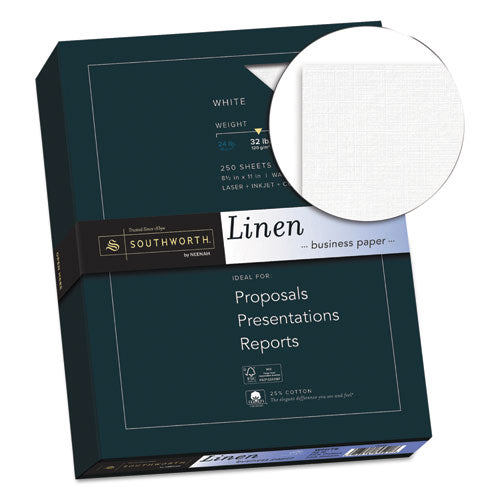 Image of Southworth® 25% Cotton Linen Business Paper, 32 lb Bond Weight, 8.5 x 11, White, 250/Pack