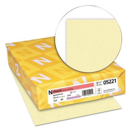 Image of Neenah Paper CLASSIC Linen Stationery, 24 lb Bond Weight, 8.5 x 11, Baronial Ivory, 500/Ream