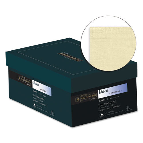 Image of Southworth® 25% Cotton Linen #10 Envelope, Commercial Flap, Gummed Closure, 4.13 X 9.5, Ivory, 250/box