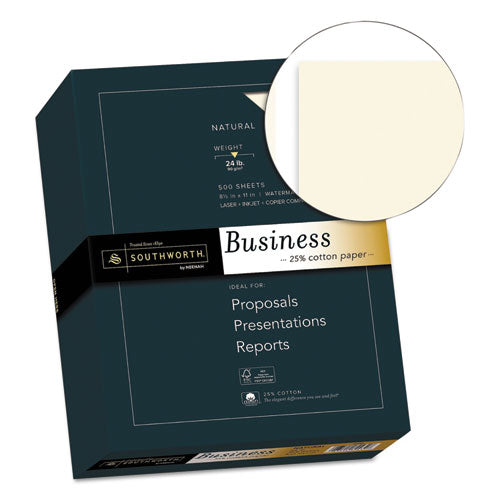 Image of Southworth® 25% Cotton Business Paper, 24 lb Bond Weight, 8.5 x 11, Natural, 500 Sheets/Ream
