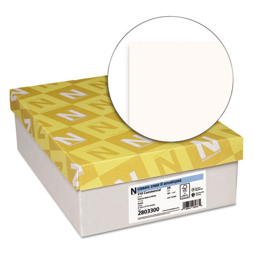 Image of Neenah Paper Classic Crest #10 Envelope, Commercial Flap, Gummed Closure, 4.13 X 9.5, Classic Natural White, 500/box