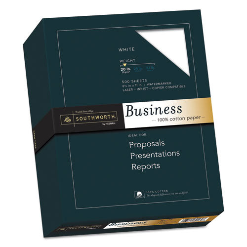 Image of Southworth® 100% Cotton Business Paper, 95 Bright, 20 lb Bond Weight, 8.5 x 11, White, 500/Ream