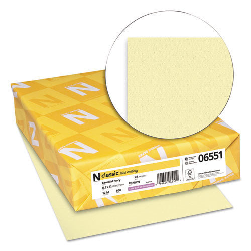 Image of Neenah Paper CLASSIC Laid Stationery Writing Paper, 24 lb Bond Weight, 8.5 x 11, Baronial Ivory, 500/Ream
