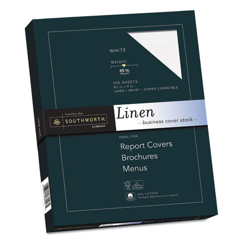Image of Southworth® 25% Cotton Linen Cover Stock, 65 lb Cover Weight, 8.5 x 11, 100/Pack