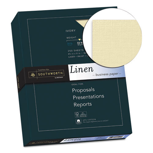 Image of Southworth® 25% Cotton Linen Business Paper, 32 lb Bond Weight, 8.5 x 11, Ivory, 250/Pack