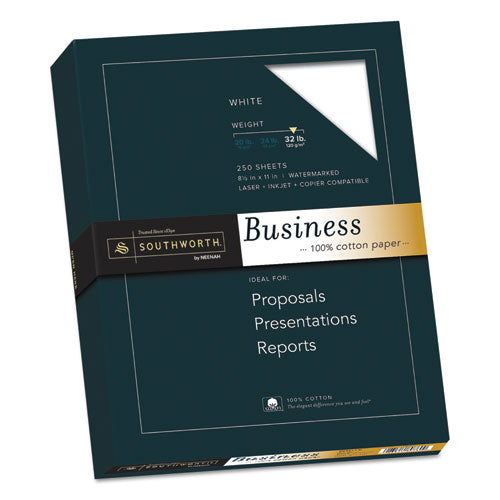 Image of Southworth® 100% Cotton Business Paper, 95 Bright, 32 lb Bond Weight, 8.5 x 11, White, 250/Pack