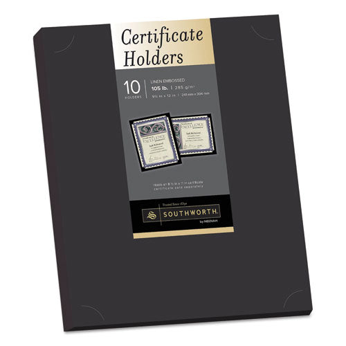 Image of Southworth® Certificate Holder, Black, 105lb Linen Stock, 12 x 9.5, 10/Pack