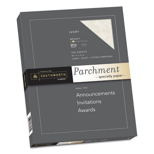 Image of Southworth® Parchment Specialty Paper, 24 lb Bond Weight, 8.5 x 11, Ivory, 100/Pack