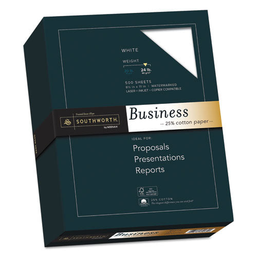 Image of Southworth® 25% Cotton Business Paper, 95 Bright, 24 lb Bond Weight, 8.5 x 11, White, 500 Sheets/Ream