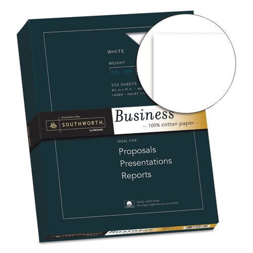 Image of Southworth® 100% Cotton Business Paper, 95 Bright, 32 lb Bond Weight, 8.5 x 11, White, 250/Pack