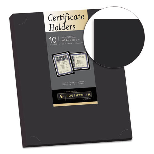 Image of Southworth® Certificate Holder, Black, 105lb Linen Stock, 12 x 9.5, 10/Pack