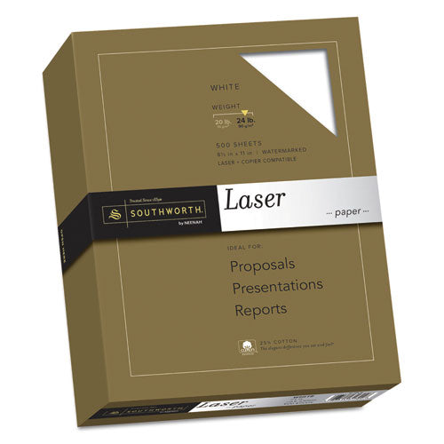 Image of Southworth® 25% Cotton Laser Paper, 95 Bright, 24 lb Bond Weight, 8.5 x 11, White, 500/Ream