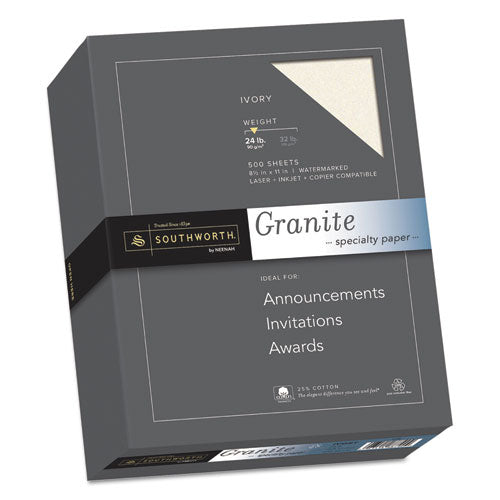 Image of Southworth® Granite Specialty Paper, 24 lb Bond Weight, 8.5 x 11, Ivory, 500/Ream