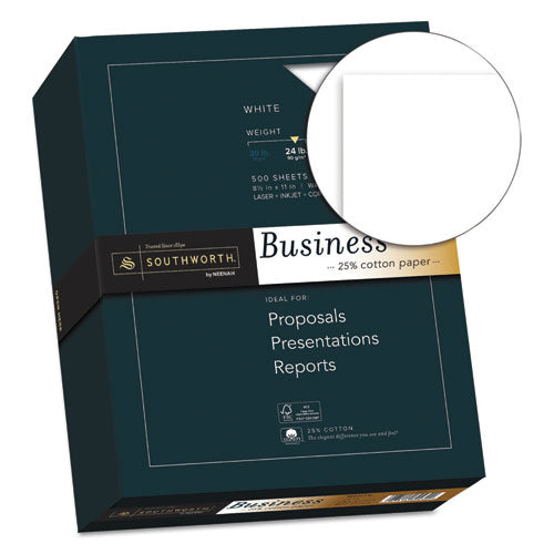 Image of Southworth® 25% Cotton Business Paper, 95 Bright, 24 lb Bond Weight, 8.5 x 11, White, 500 Sheets/Ream
