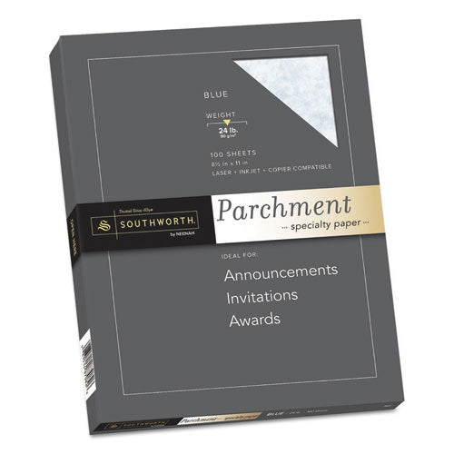 Image of Southworth® Parchment Specialty Paper, 24 lb Bond Weight, 8.5 x 11, Blue, 100/Box