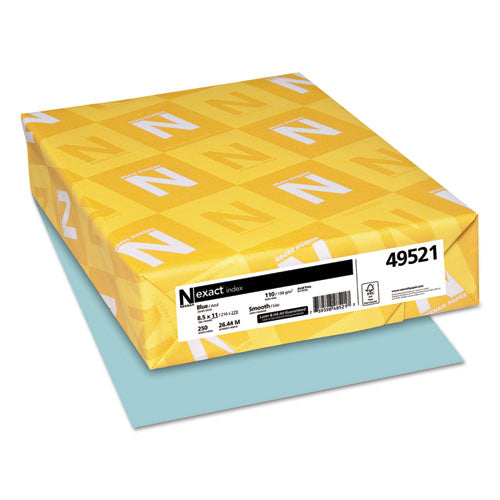 Image of Neenah Paper Exact Index Card Stock, 110 lb Index Weight, 8.5 x 11, Blue, 250/Pack