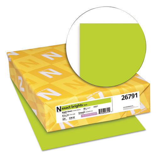 Image of Neenah Paper Exact Brights Paper, 20 lb Bond Weight, 8.5 x 11, Bright Green, 500/Ream
