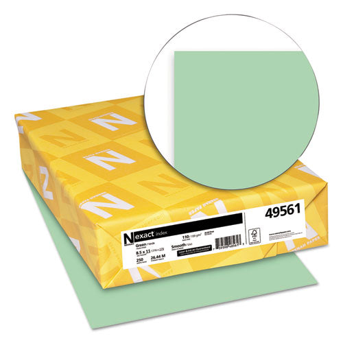 Image of Neenah Paper Exact Index Card Stock, 110 lb Index Weight, 8.5 x 11, Green, 250/Pack