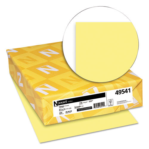 Image of Neenah Paper Exact Index Card Stock, 110 lb Index Weight, 8.5 x 11, Canary, 250/Pack
