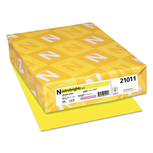 Image of Astrobrights® Color Paper, 24 lb Bond Weight, 8.5 x 11, Lift-Off Lemon, 500/Ream