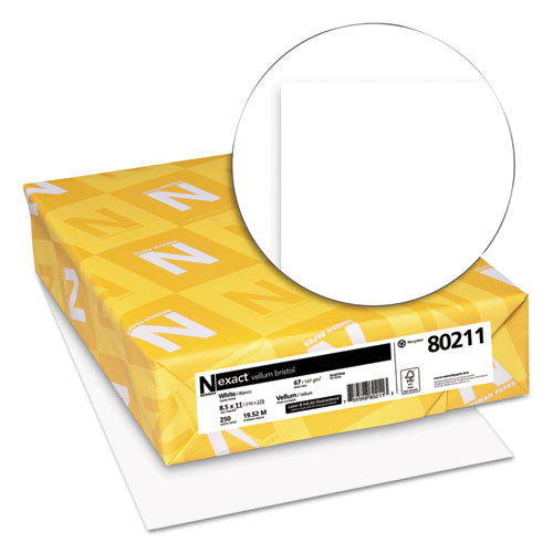 Image of Neenah Paper Exact Vellum Bristol Cover Stock, 94 Bright, 67 lb Bristol Weight, 8.5 x 11, White, 250/Pack