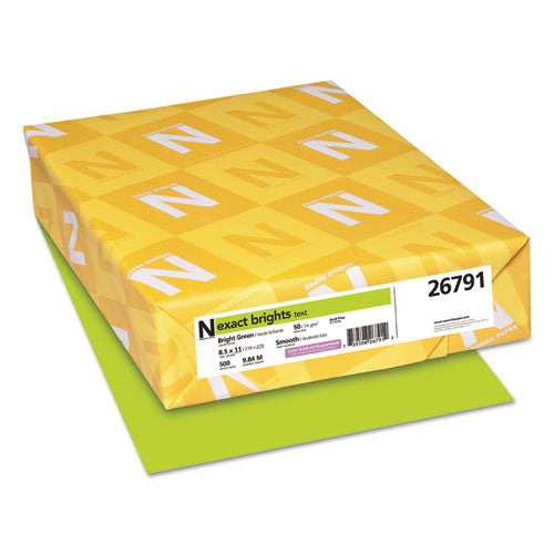 Image of Neenah Paper Exact Brights Paper, 20 lb Bond Weight, 8.5 x 11, Bright Green, 500/Ream