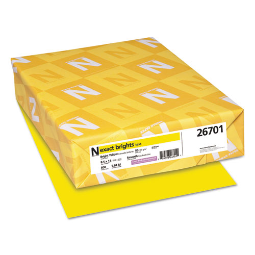 Image of Neenah Paper Exact Brights Paper, 20 lb Bond Weight, 8.5 x 11, Bright Yellow, 500/Ream