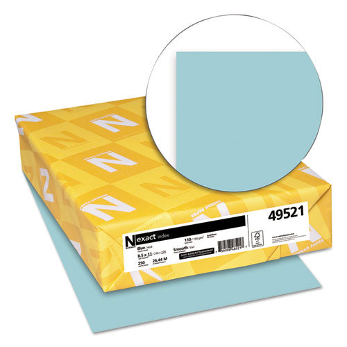 Image of Neenah Paper Exact Index Card Stock, 110 lb Index Weight, 8.5 x 11, Blue, 250/Pack