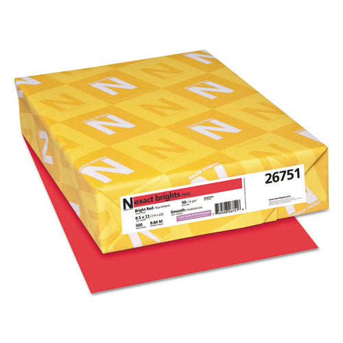 Image of Neenah Paper Exact Brights Paper, 20 lb Bond Weight, 8.5 x 11, Bright Red, 500/Ream