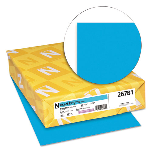 Image of Neenah Paper Exact Brights Paper, 20 lb Bond Weight, 8.5 x 11, Bright Blue, 500/Ream