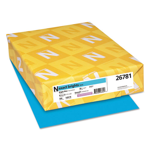Image of Neenah Paper Exact Brights Paper, 20 lb Bond Weight, 8.5 x 11, Bright Blue, 500/Ream