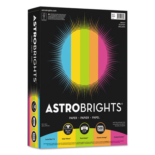 Image of Astrobrights® Color Paper -"Bright" Assortment, 24 lb Bond Weight, 8.5 x 11, Assorted Bright Colors, 500/Ream