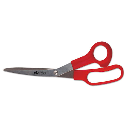 Image of Universal® General Purpose Stainless Steel Scissors, 7.75" Long, 3" Cut Length, Offset Red Handle, 3/Pack