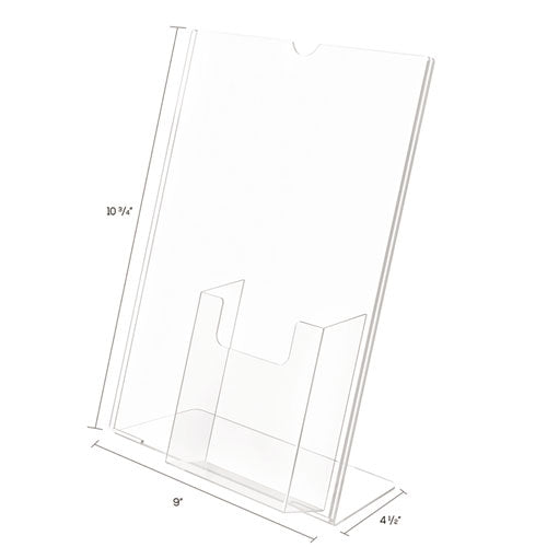 Image of deflecto® Superior Image Slanted Sign Holder with Front Pocket, 9w x 4.5d x 10.75h, Clear