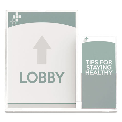 Image of deflecto® Superior Image Slanted Sign Holder With Side Pocket, 13.5w X 4.25d X 10.88h, Clear