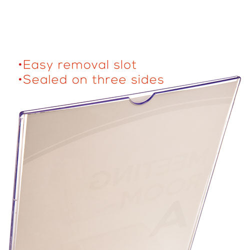Image of deflecto® Superior Image Slanted Sign Holder with Front Pocket, 9w x 4.5d x 10.75h, Clear