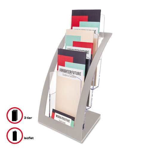Image of deflecto® 3-Tier Literature Holder, Leaflet Size, 6.75w X 6.94d X 13.31h, Silver