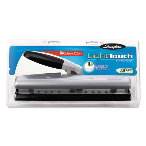 Image of Swingline® 12-Sheet Lighttouch Desktop Two- To Three-Hole Punch, 9/32" Holes, Black/silver