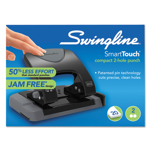 Image of Swingline® 20-Sheet Smarttouch Two-Hole Punch, 9/32" Holes, Black/gray