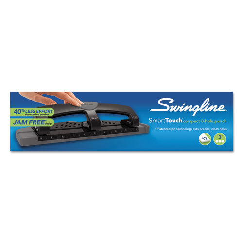 Image of Swingline® 12-Sheet Smarttouch Three-Hole Punch, 9/32" Holes, Black/gray