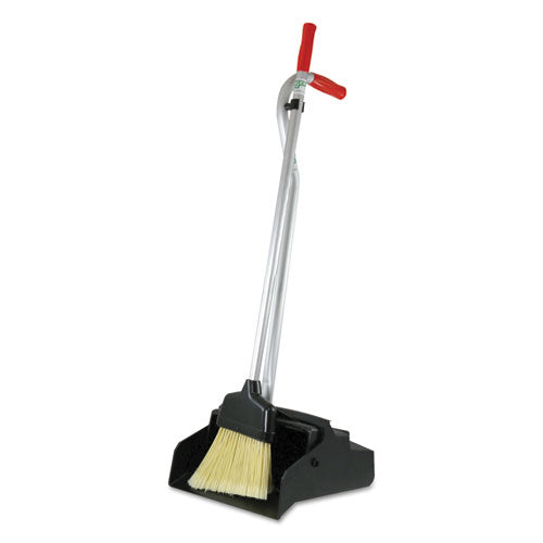 Image of Unger® Ergo Dustpan With Broom, 12w X 33h, Metal With Vinyl Coated Handle, Red/silver