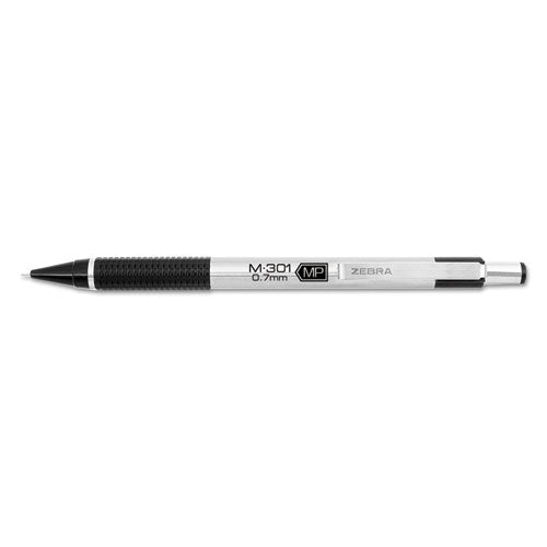 Image of Zebra® M-301 Mechanical Pencil, 0.7 mm, HB (#2), Black Lead, Silver/Black Barrel