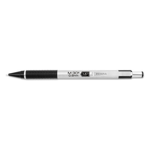 Image of Zebra® M-301 Mechanical Pencil, 0.5 mm, HB (#2), Black Lead, Silver/Black Barrel, Dozen