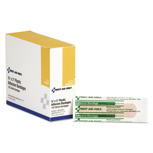 Image of First Aid Only Plastic Adhesive Bandages, 3 X 0.75, 100/box