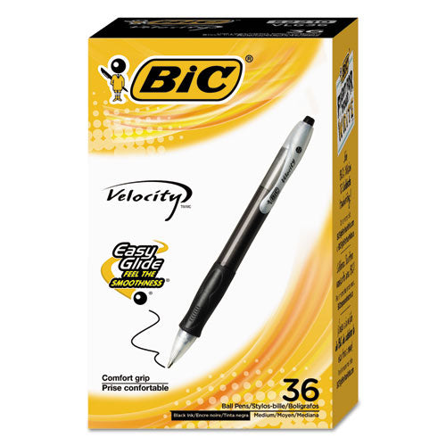 Image of BIC® Velocity Easy Glide Ballpoint Pen Value Pack, Retractable, Medium 1 Mm, Black Ink, Black Barrel, 36/pack